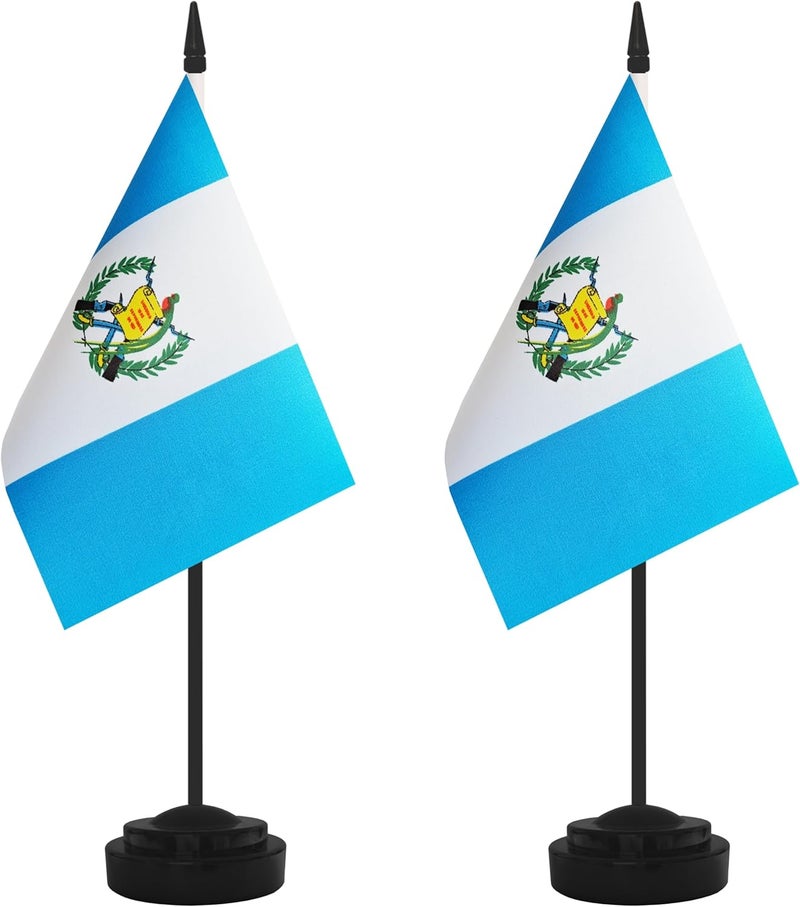 Yamiuo 2 Pack Guatemala Desk Flag Set, Guatemalan Desktop Small Miniature Table Office Flag with 12" Black Pole and Black Base, Offices, Classroom, Home, Festival Decoration (Guatemala) - Image 1